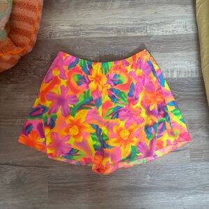 Vintage 1980s neon Floral Multicolor Women's Swim Shorts